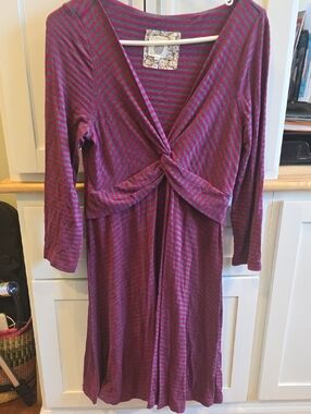 Anthropologie Magenta and Gray Striped Midi Dress